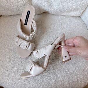 French Connection “Crystal” Beige Ruched Strappy Heel Sandal 6‎